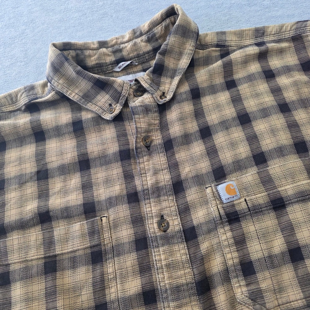 Carhartt Mens Relaxed Fit Plaid Flannel Shirt Tan Black 104448 253 2XL Regular
